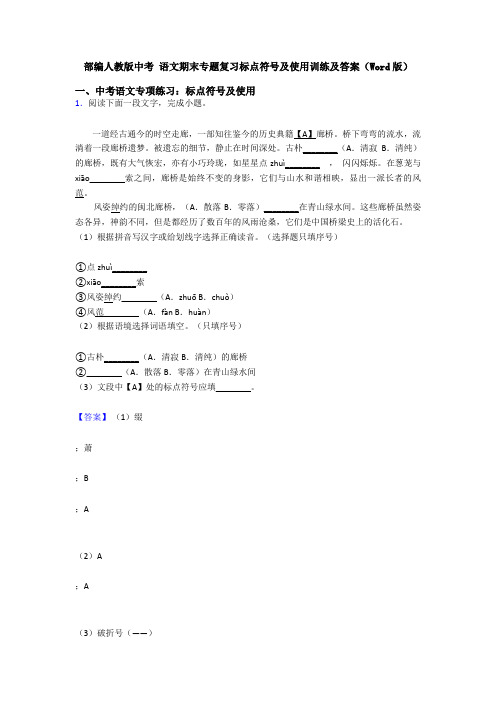 部编人教版中考 语文期末专题复习标点符号及使用训练及答案(Word版)