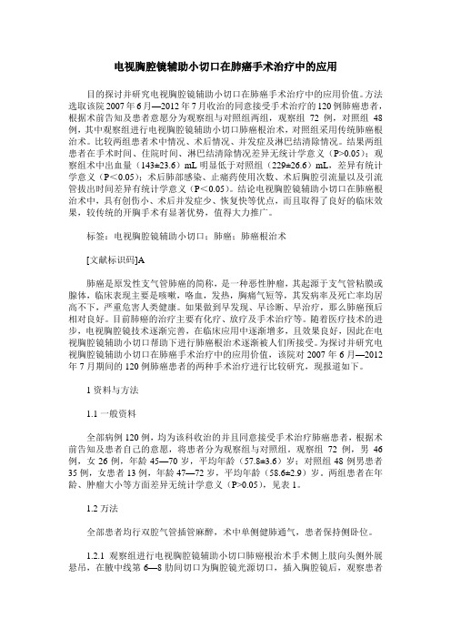 电视胸腔镜辅助小切口在肺癌手术治疗中的应用
