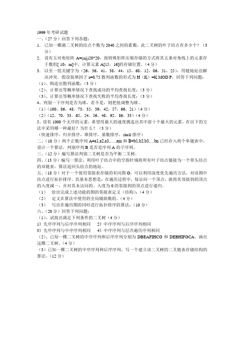 1999山东大学数据结构真题