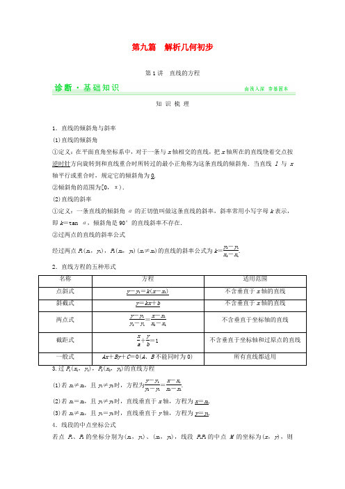 高考数学一轮总复习 第九篇 解析几何初步教案 理 苏教版