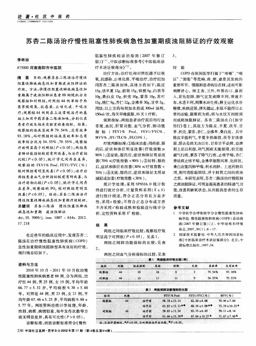 苏杏二陈汤治疗慢性阻塞性肺疾病急性加重期痰浊阻肺证的疗效观察