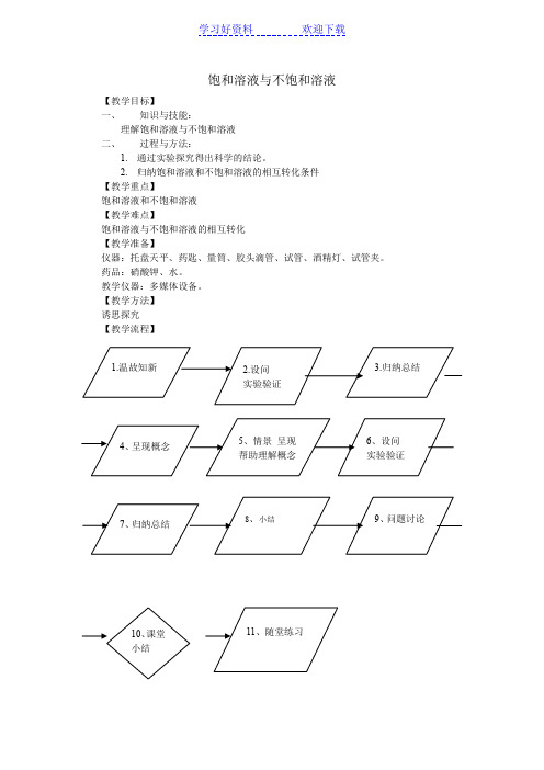 饱和溶液和不饱和溶液教学设计