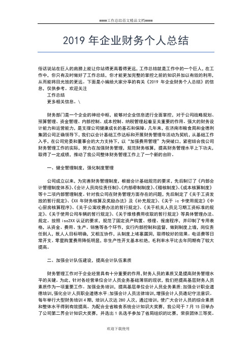 2019年最新企业财务个人年度工作总结工作总结文档【五篇】