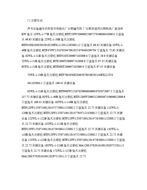 注塑车间设备履历卡