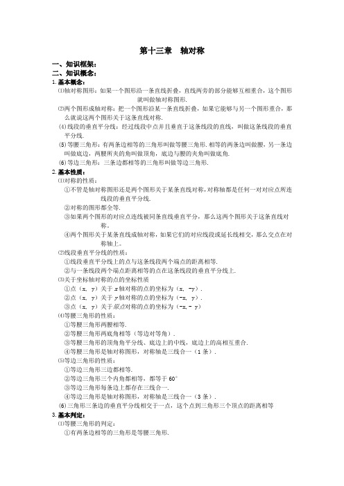 初二数学八上轴对称知识点总结复习和常考题型练习