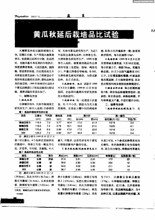 黄瓜秋延后栽培品比试验