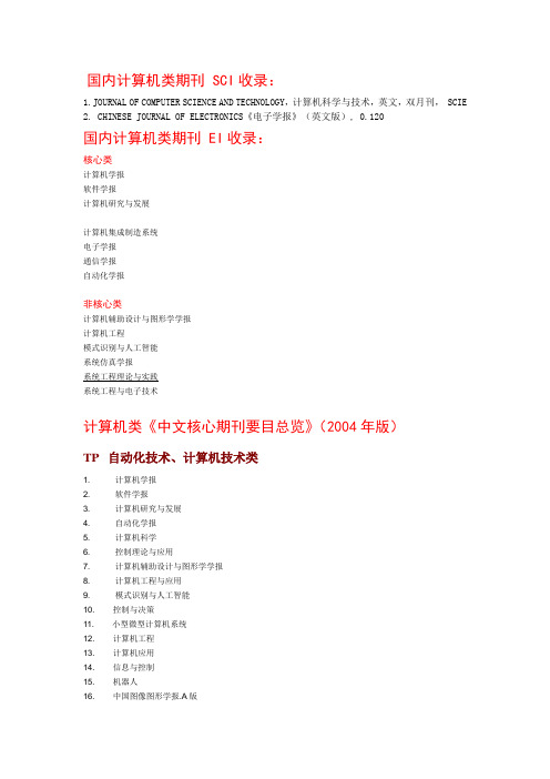 国内计算机类期刊sci-ei目录