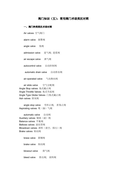 阀门知识(五)：常用阀门术语英汉对照