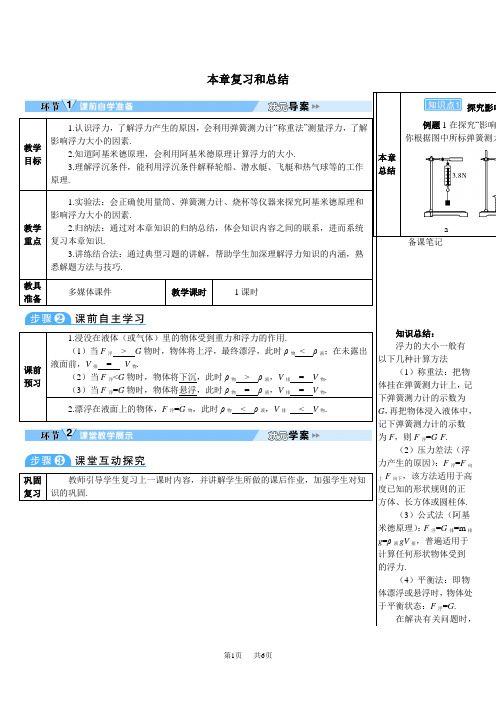 人教版八年级下册物理第十章 浮力 导学案 本章复习和总结(导学案)