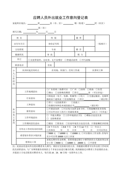 外出务工意向登记表