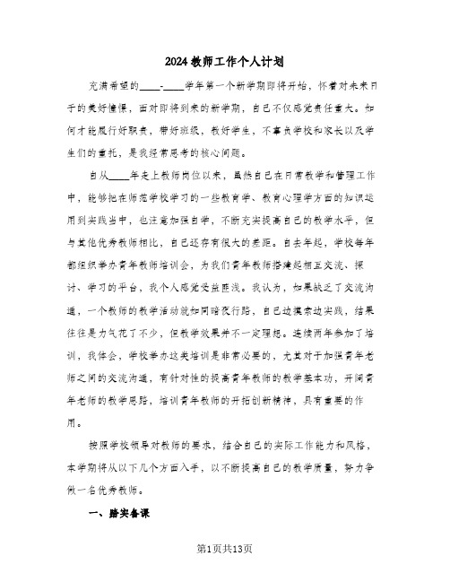 2024教师工作个人计划(5篇)