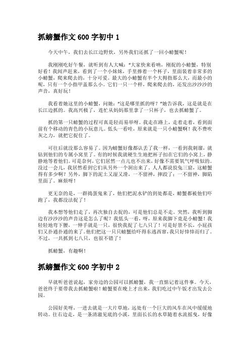 《抓螃蟹》中小学600字精选作文