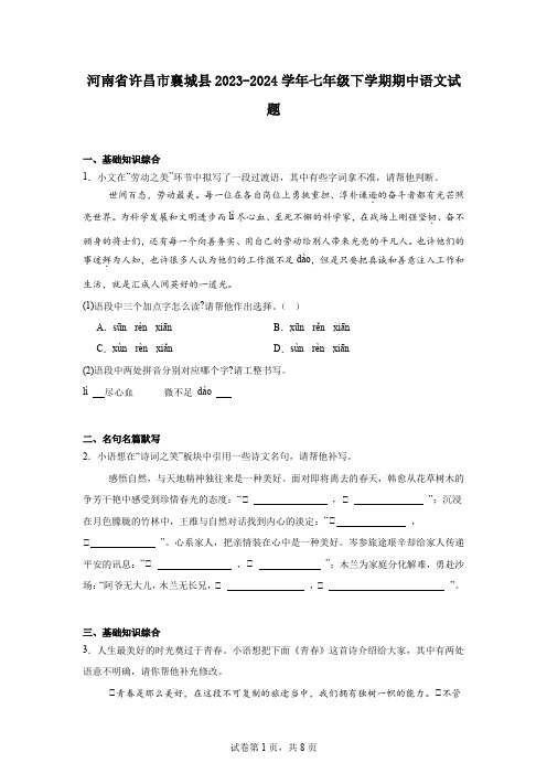 河南省许昌市襄城县2023-2024学年七年级下学期期中语文试题
