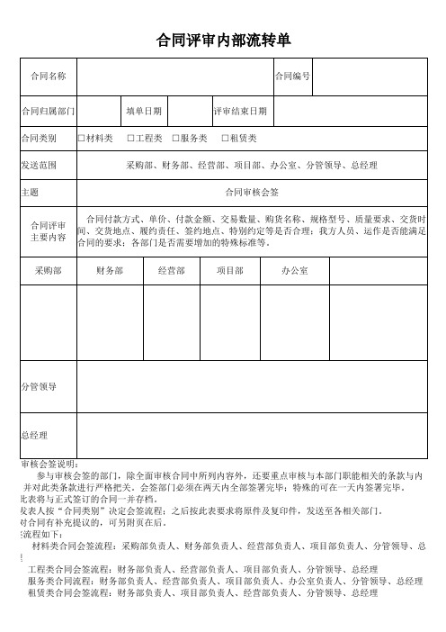 合同评审内部流转单