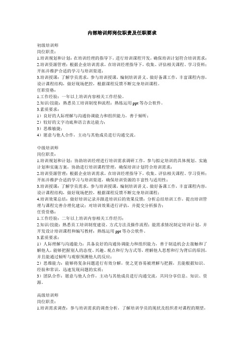 内部培训师岗位职责及任职要求