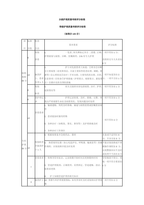 分级(特级、一级)护理质量考核评分标准
