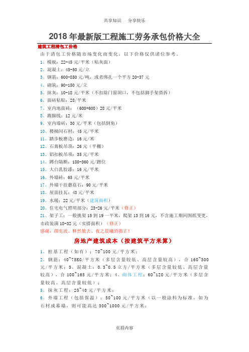 建筑工程清包工等价格