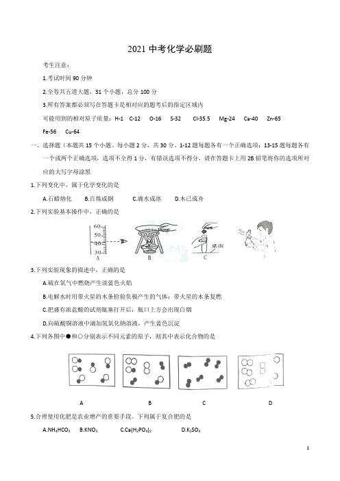 2021中考化学考前必刷题(含近年全国各地中考真题)+解析 (90)