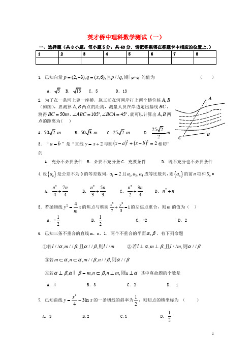广东省普宁市高三数学测试试题(一)理 新人教A版