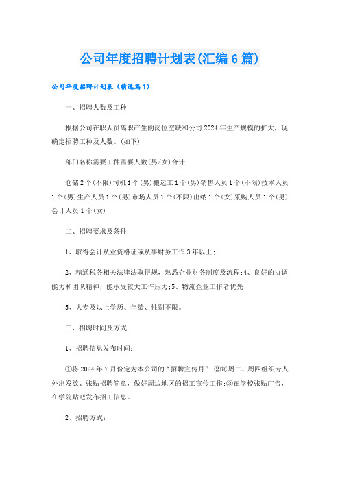 公司招聘计划表(汇编6篇)