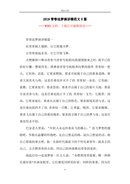 2019青春追梦演讲稿范文5篇
