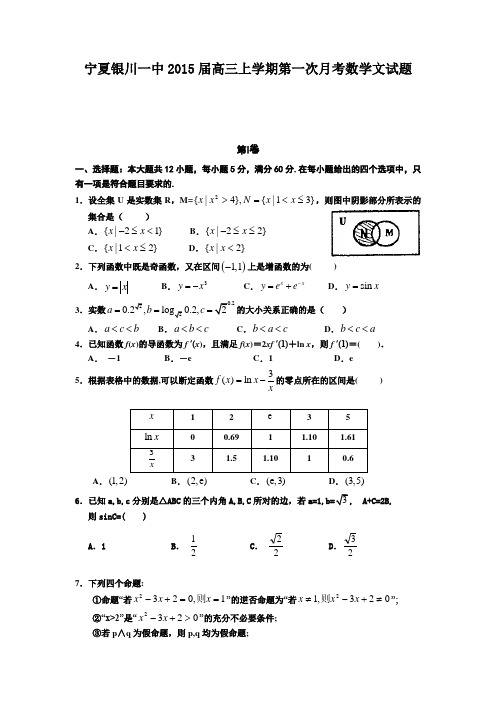 宁夏银川一中2015届高三上学期第一次月考数学文试题