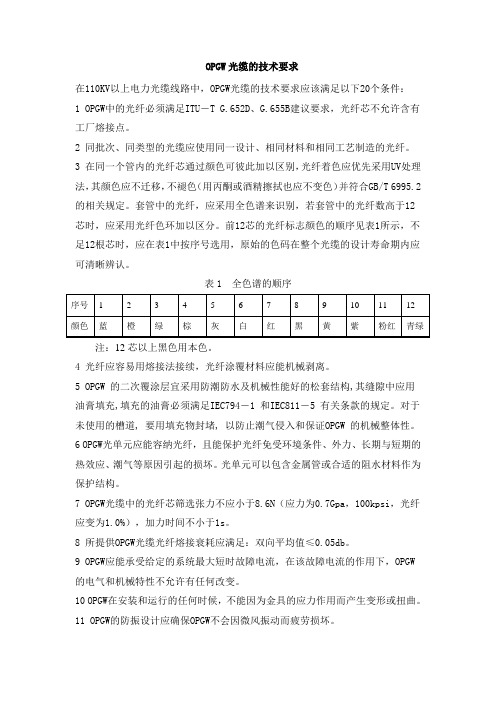 OPGW光缆的技术要求