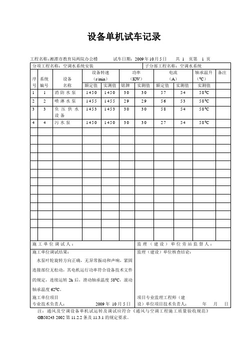 设备单机试车记录表
