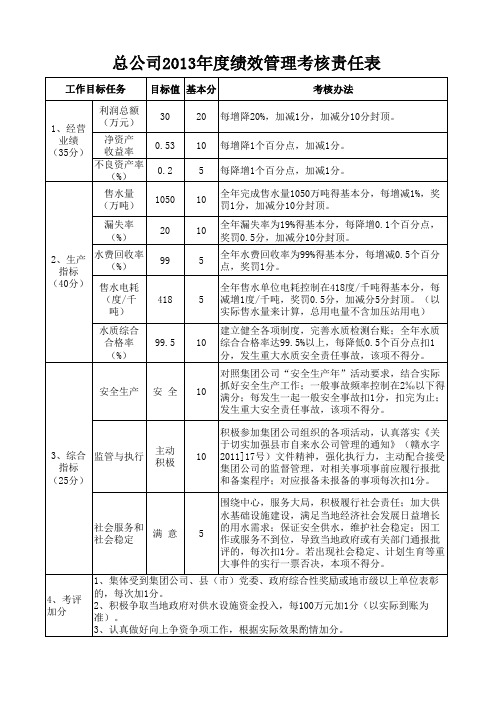 公司2013年度绩效考核表