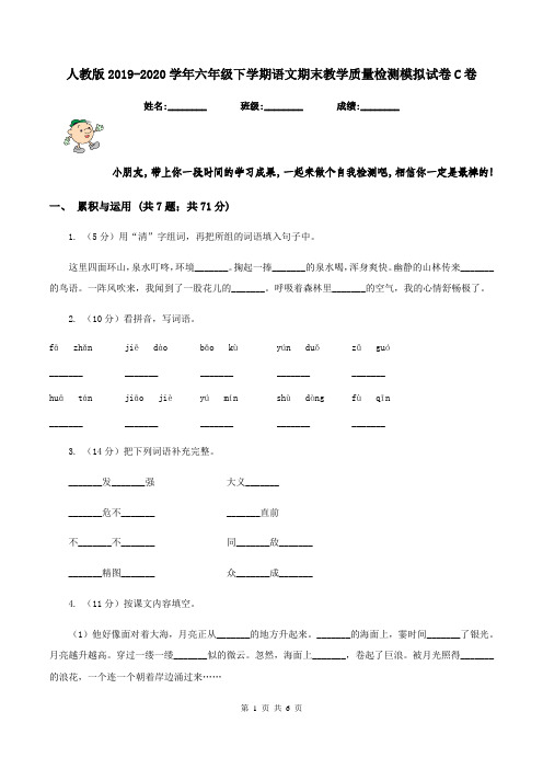 人教版2019-2020学年六年级下学期语文期末教学质量检测模拟试卷C卷