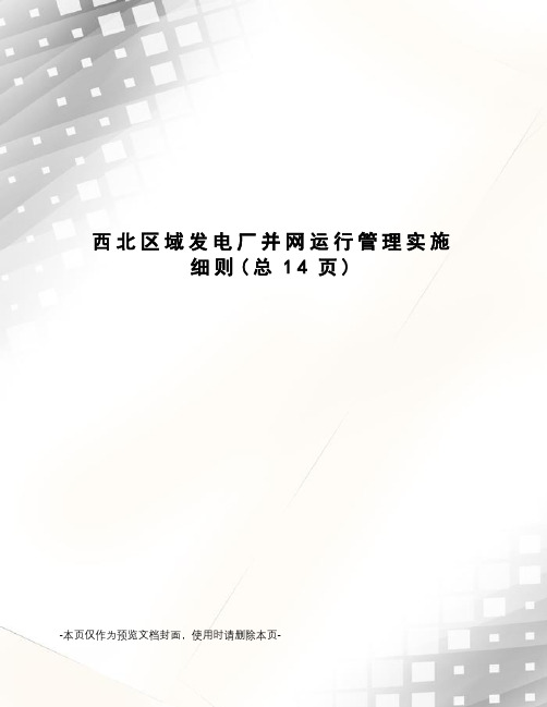 西北区域发电厂并网运行管理实施细则