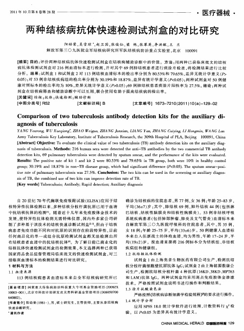 两种结核病抗体快速检测试剂盒的对比研究