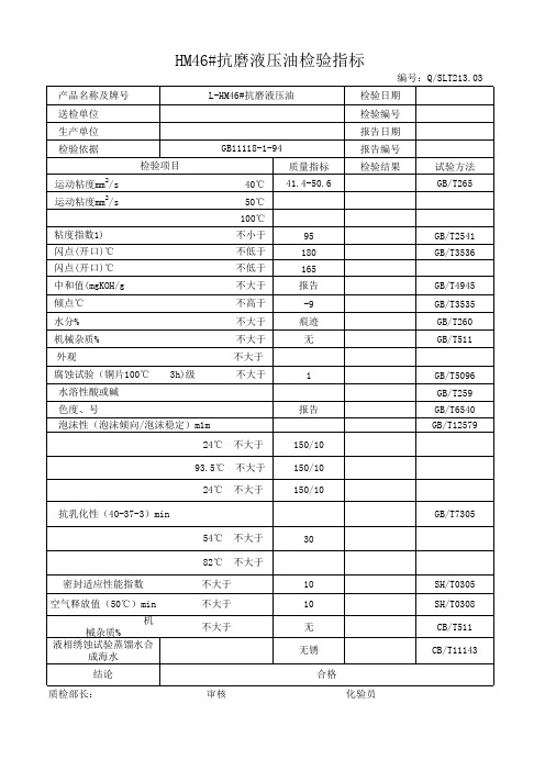 抗磨液压油检验标准