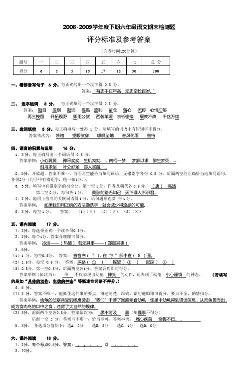 20082009学年度下期六年级语文期末检测题