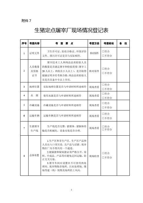 生猪定点屠宰厂现场情况登记表