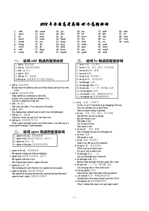 2012年全国高考英语45个高频动词