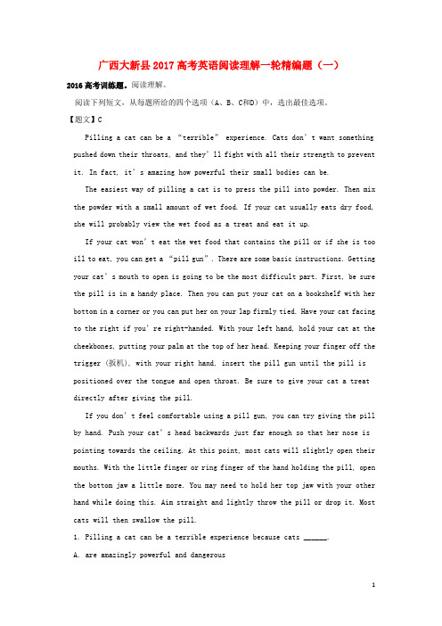 广西大新县高考英语一轮复习 阅读理解精编题(一)(含解析)
