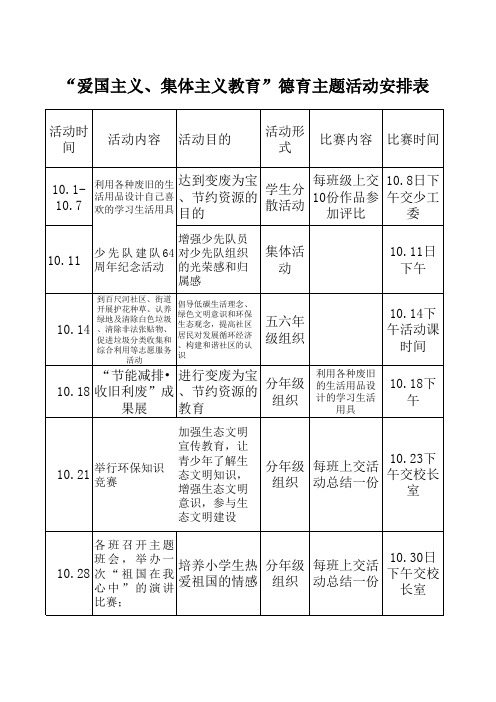 十月德育主题活动安排表