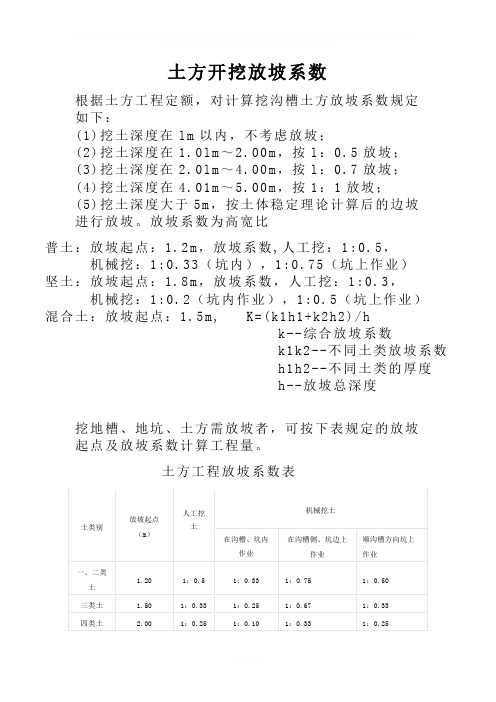 土方开挖放坡系数