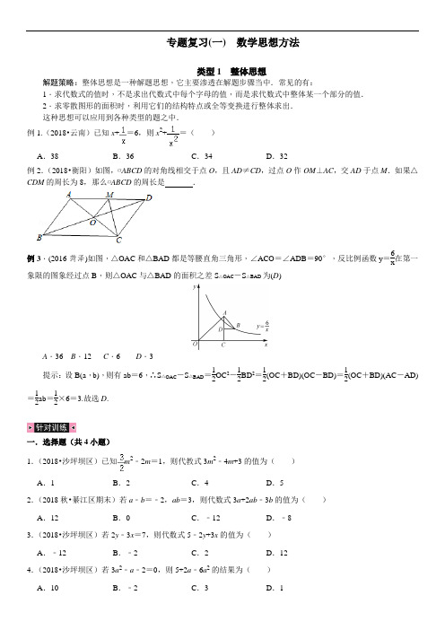 2019专题复习(一)(2018中考真题卷)数学思想方法篇