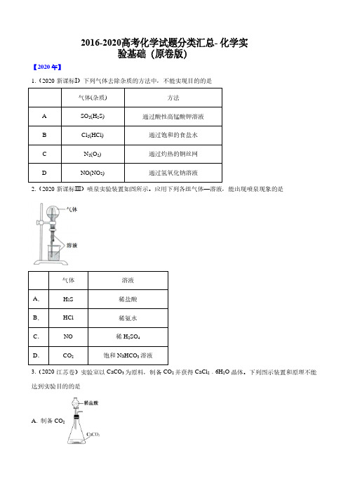 2016-2020高考化学试题分类汇总- 化学实验基础(原卷版)