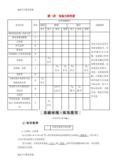 [K12学习]2019年高考物理大一轮复习 第07章 电场 第1讲 电场力的性质学案 新人教版