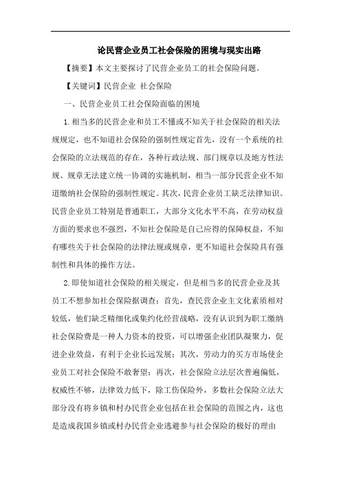 民营企业员工社会保险困境现实出路论文