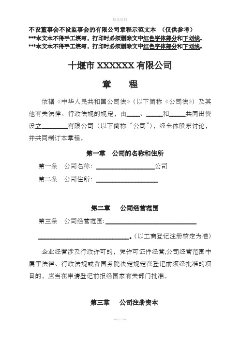 【仅限公司变更使用】两人及多人有限公司程模板不设董事会监事会