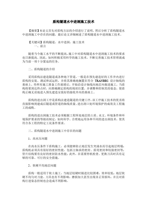 盾构隧道水中进洞施工技术