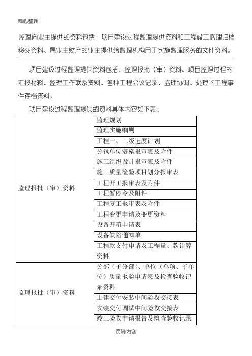 建设工程监理向业主提供资料的内容