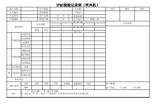 IPQC检验记录表(吹风机)