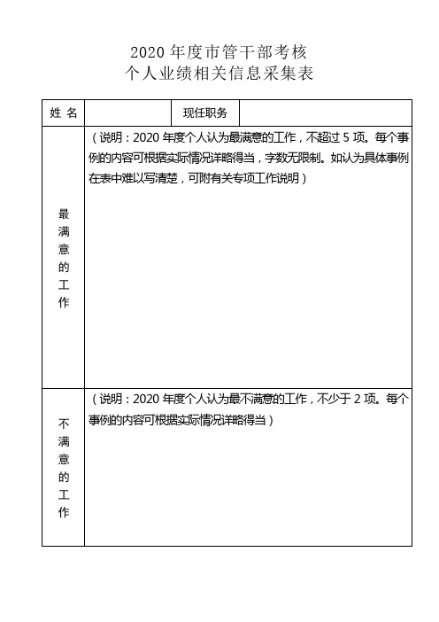 2020年度市管干部考核个人业绩相关信息采集表【模板】