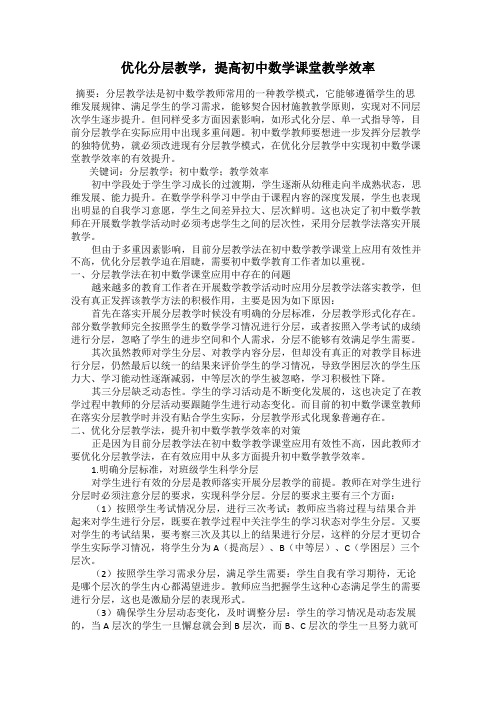 优化分层教学,提高初中数学课堂教学效率