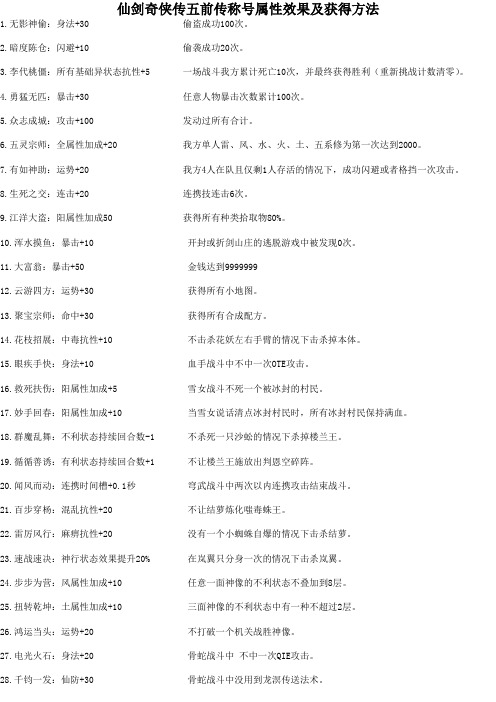 仙剑奇侠传五前传称号属性效果及获得方法